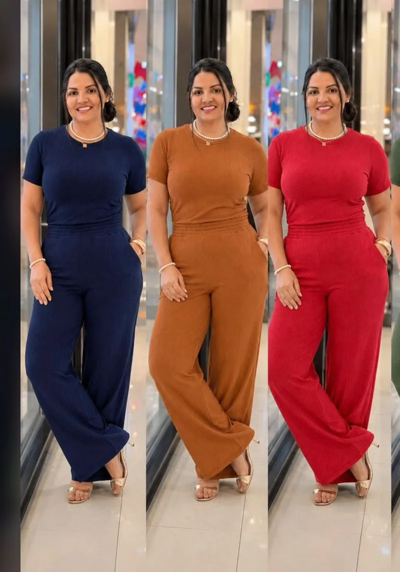 Conjunto blusa e calça em várias cores