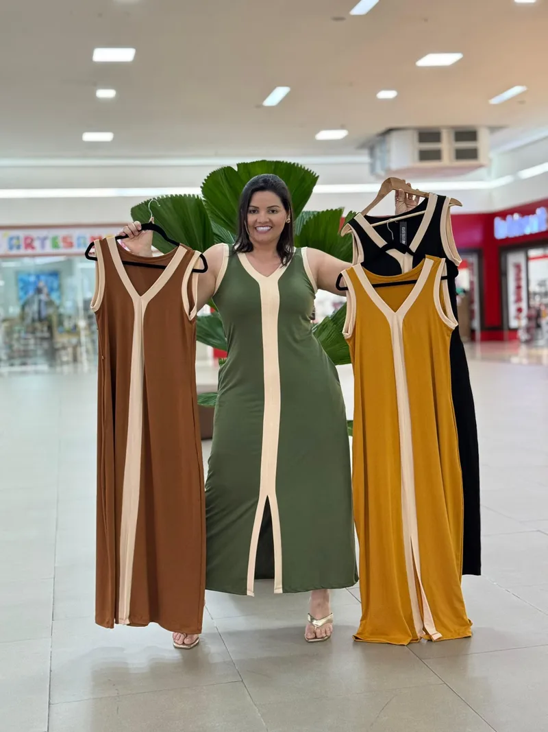 Vestido longo com faixa em várias cores