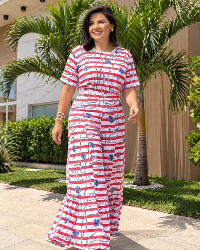 Conjunto blusa e pantalona listrada