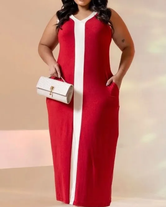 Vestido longo vermelho com faixa off-white